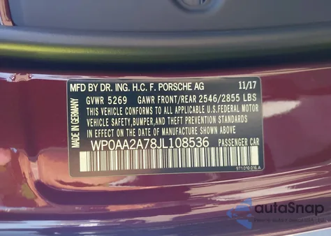 2018 Porsche Panamera 4 z USA, uszkodzony, nr VIN WP0AA2A78JL108536